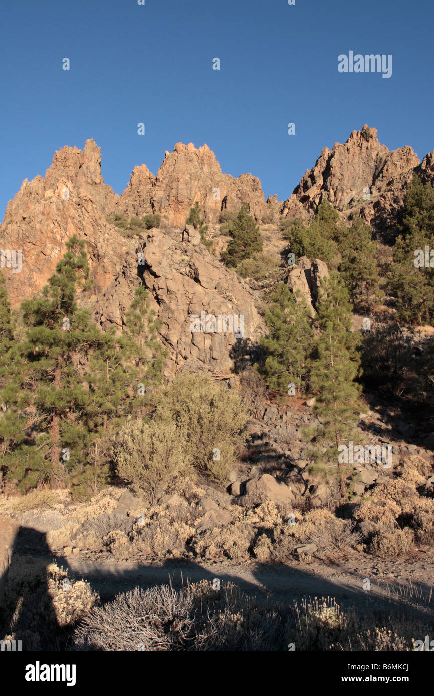 Une partie de l'aspect des roches qui forment le bord du cratère de Las Canadas del Teide à Tenerife dans les Îles Canaries Espagne Banque D'Images