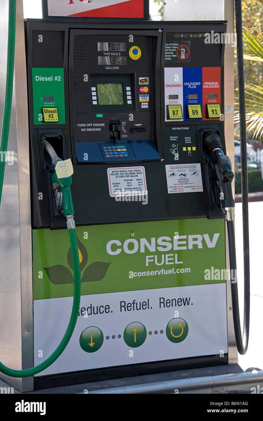 Pompe à carburant diesel bio Conserv Station essence Éthanol Biodiesel CA Los Angeles California USA Banque D'Images