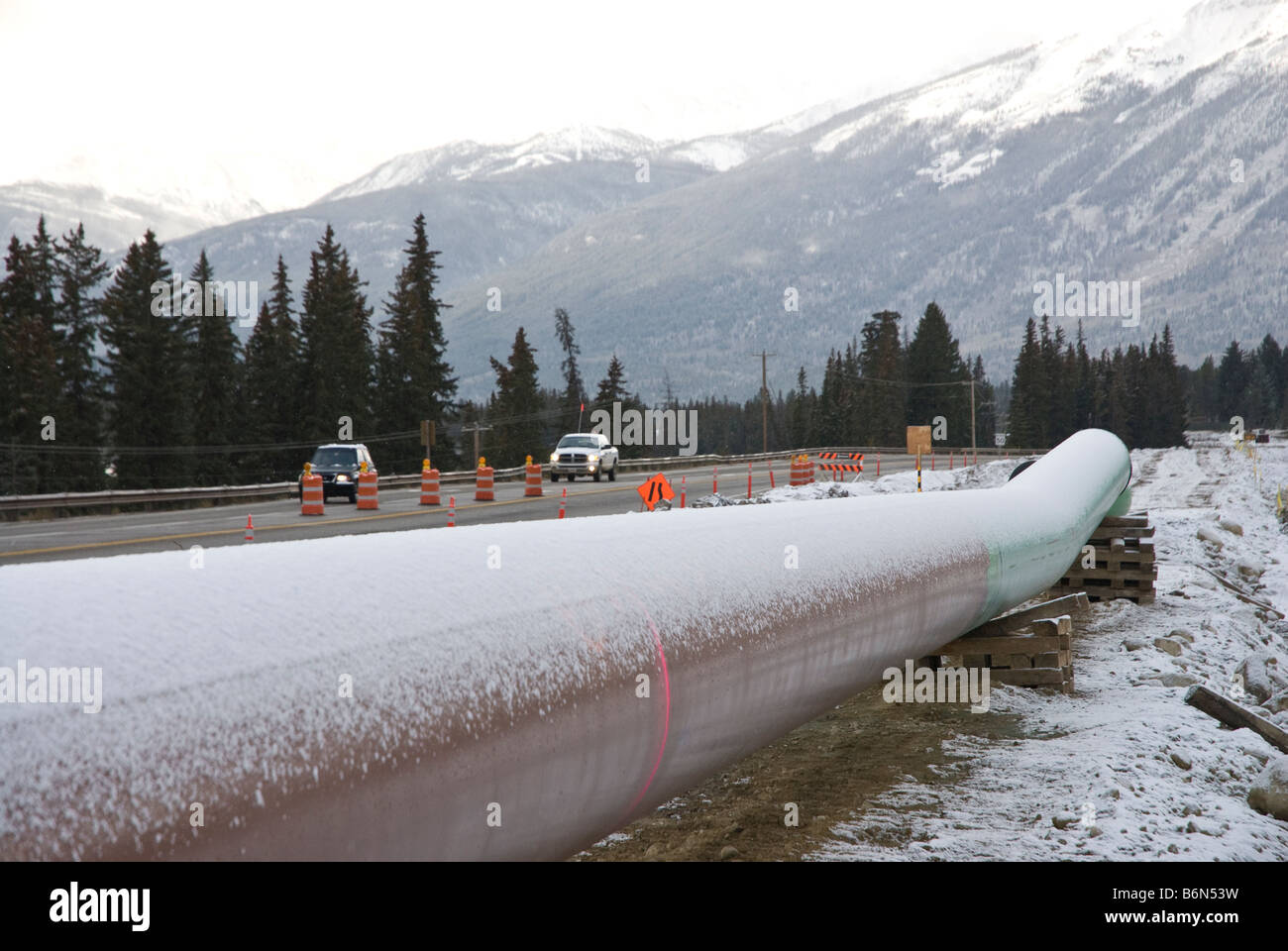 La construction de la pipeline Trans-Mountain Banque D'Images