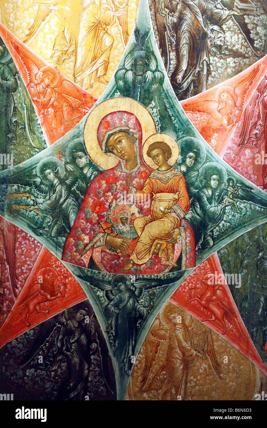 Sainte Vierge "Le buisson ardent" (17e siècle), Volga, icône, Musée d'art de l'Ancienne Russie, Moscou, Russie Banque D'Images