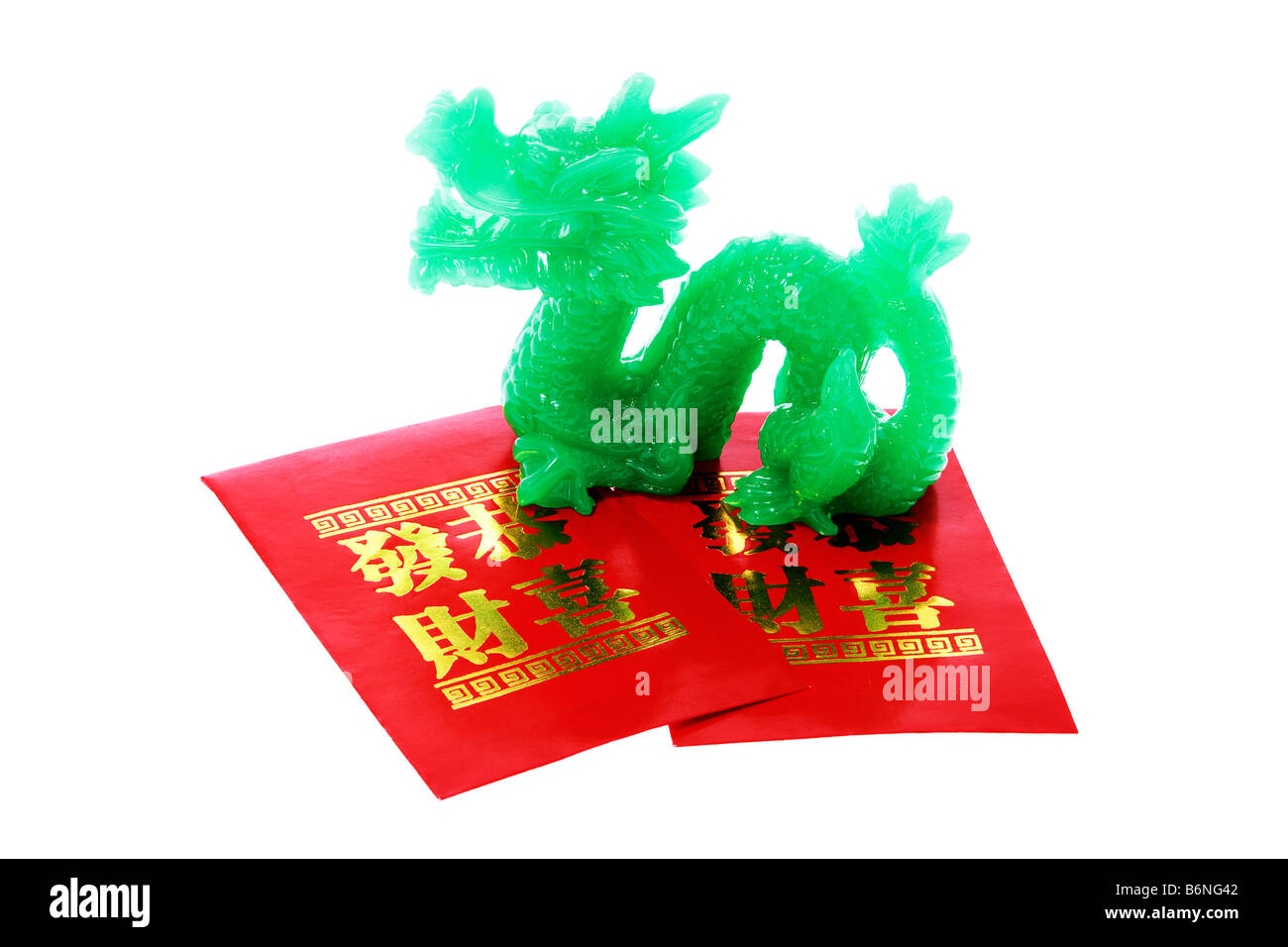 Ornement rouge Dragon de Jade et paquets Banque D'Images