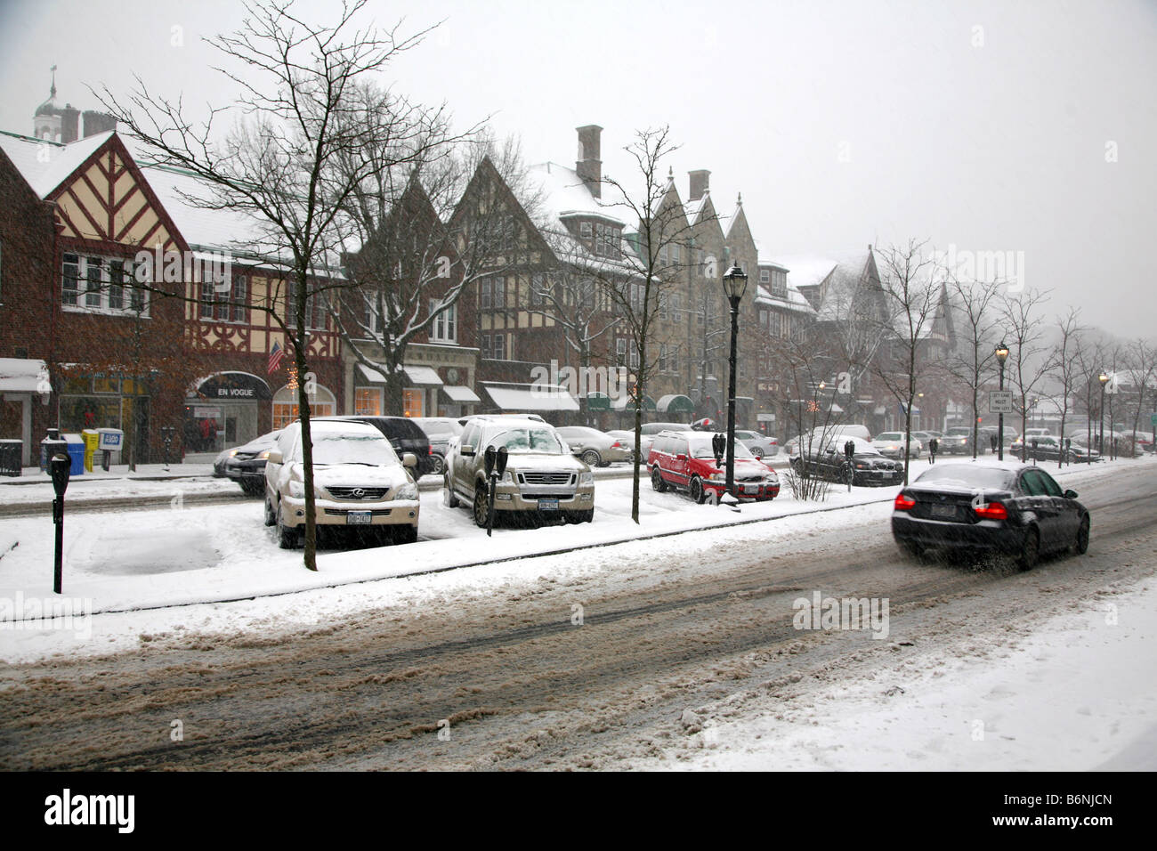 Au début de l'hiver tempête hits Scarsdale, NY, USA Banque D'Images