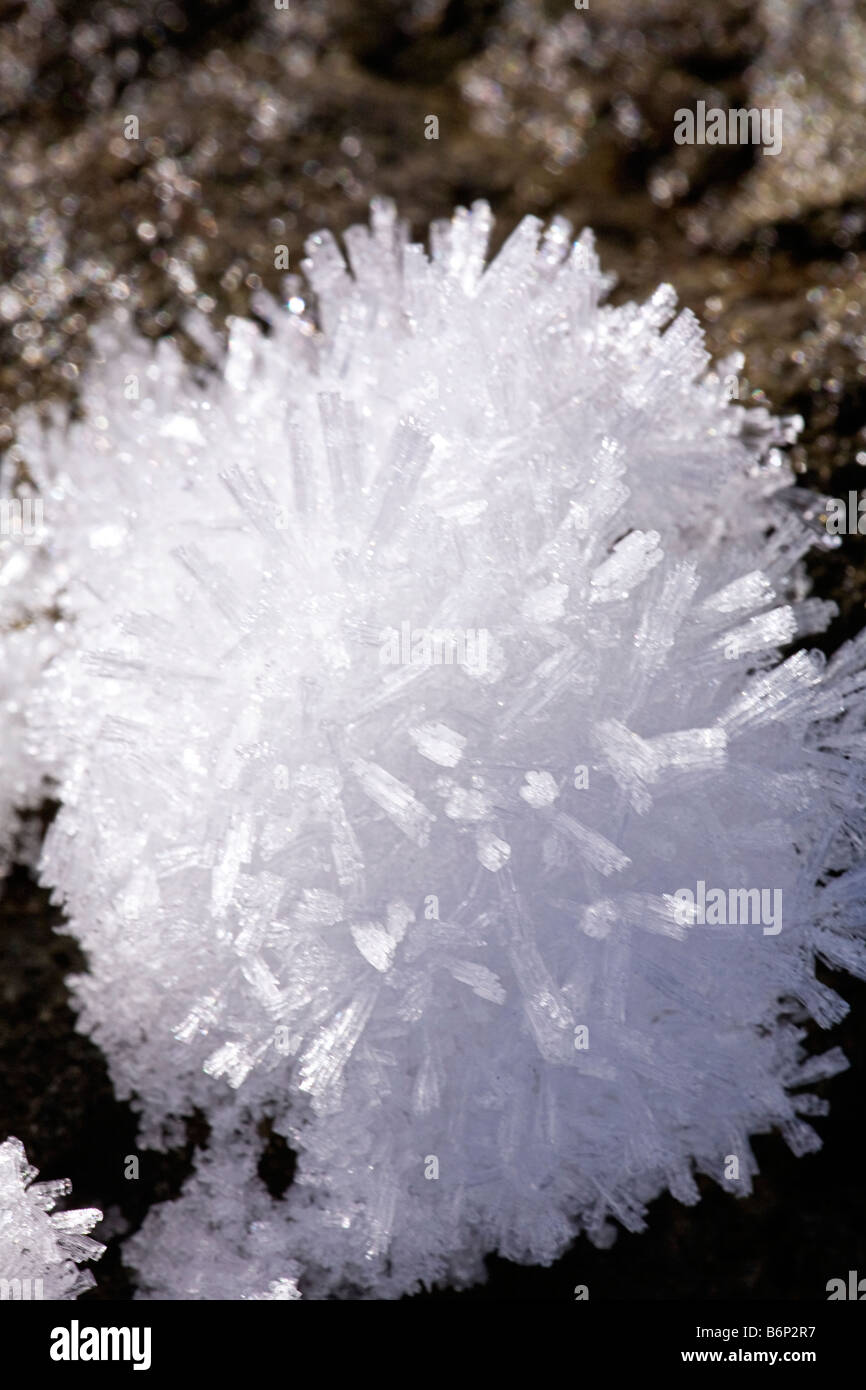 Close up image de la formation de cristaux de glace en bottes et des groupes Banque D'Images