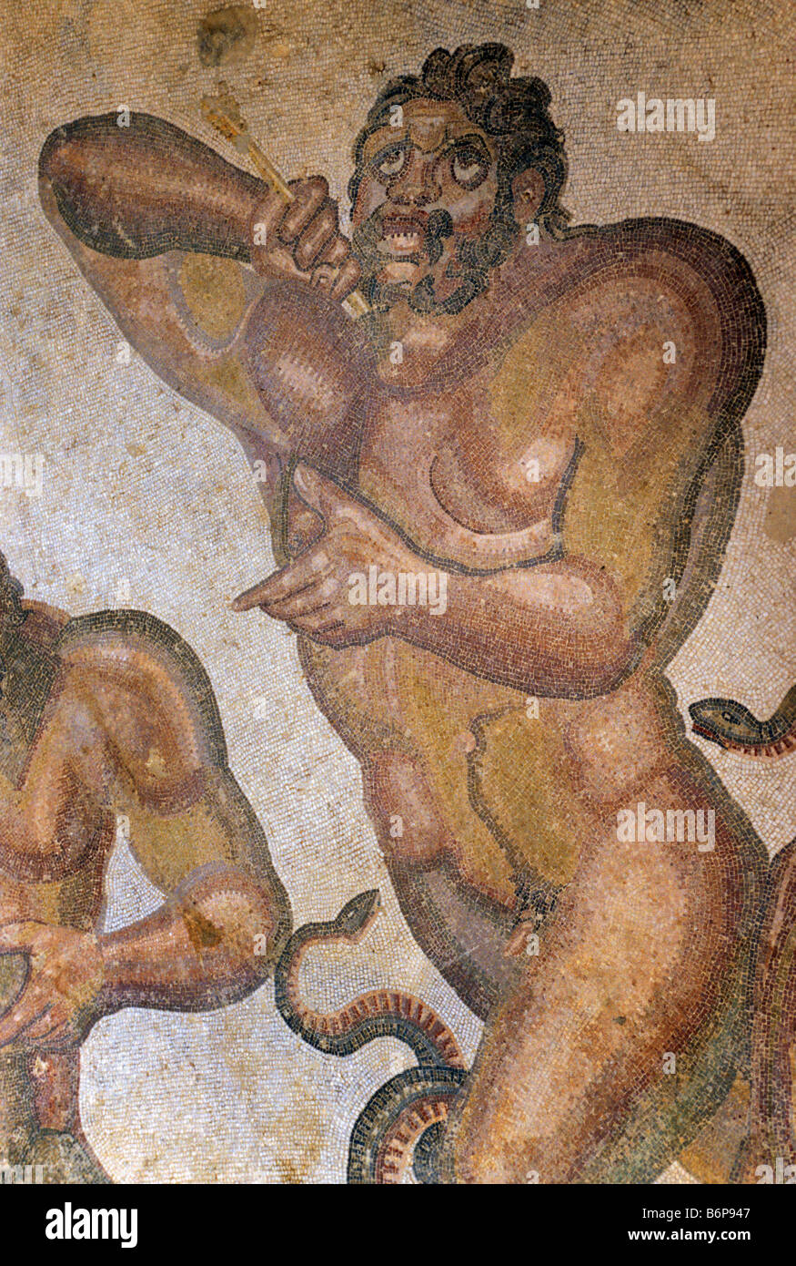 Travaux d'Hercule à mosaïque Triclinium Villa Romana à Casale près de Piazza Armerina Sicile Italie Banque D'Images