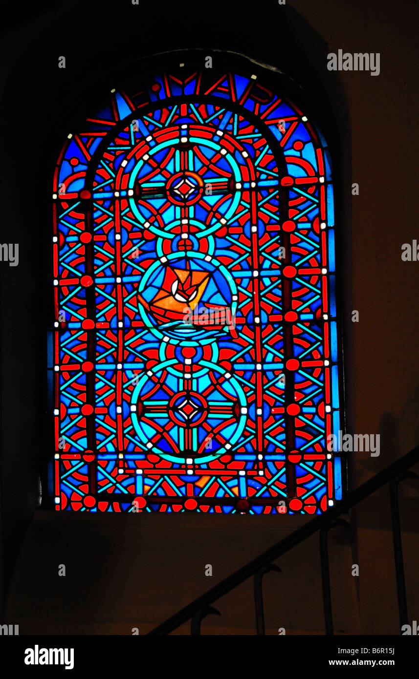 Ave Maria Vitrail à St Maria Geburt Église, Elsdorf dans le Nord de l'Allemagne Banque D'Images