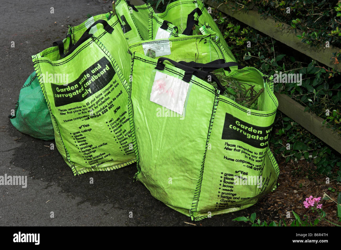 Déchets de jardin [Vert] sac sacs de déchets recyclage Angleterre Banque D'Images