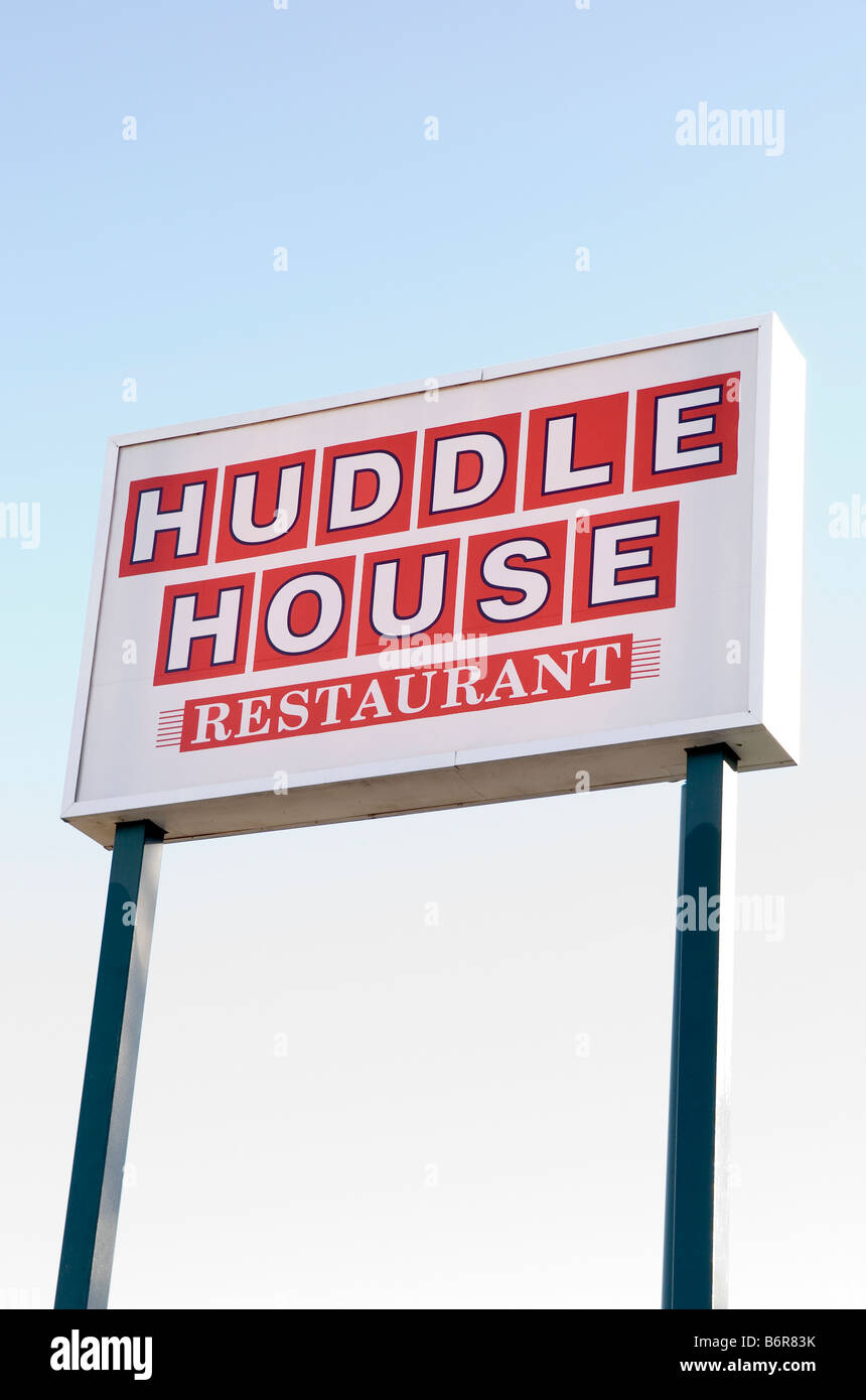Panneau USA pour le restaurant Huddle House Banque D'Images