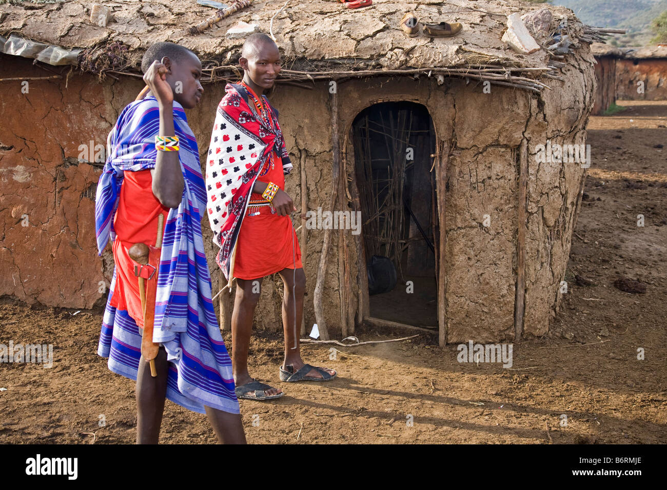 Village près de chaume parc Masai Mara Kenya Afrique Banque D'Images