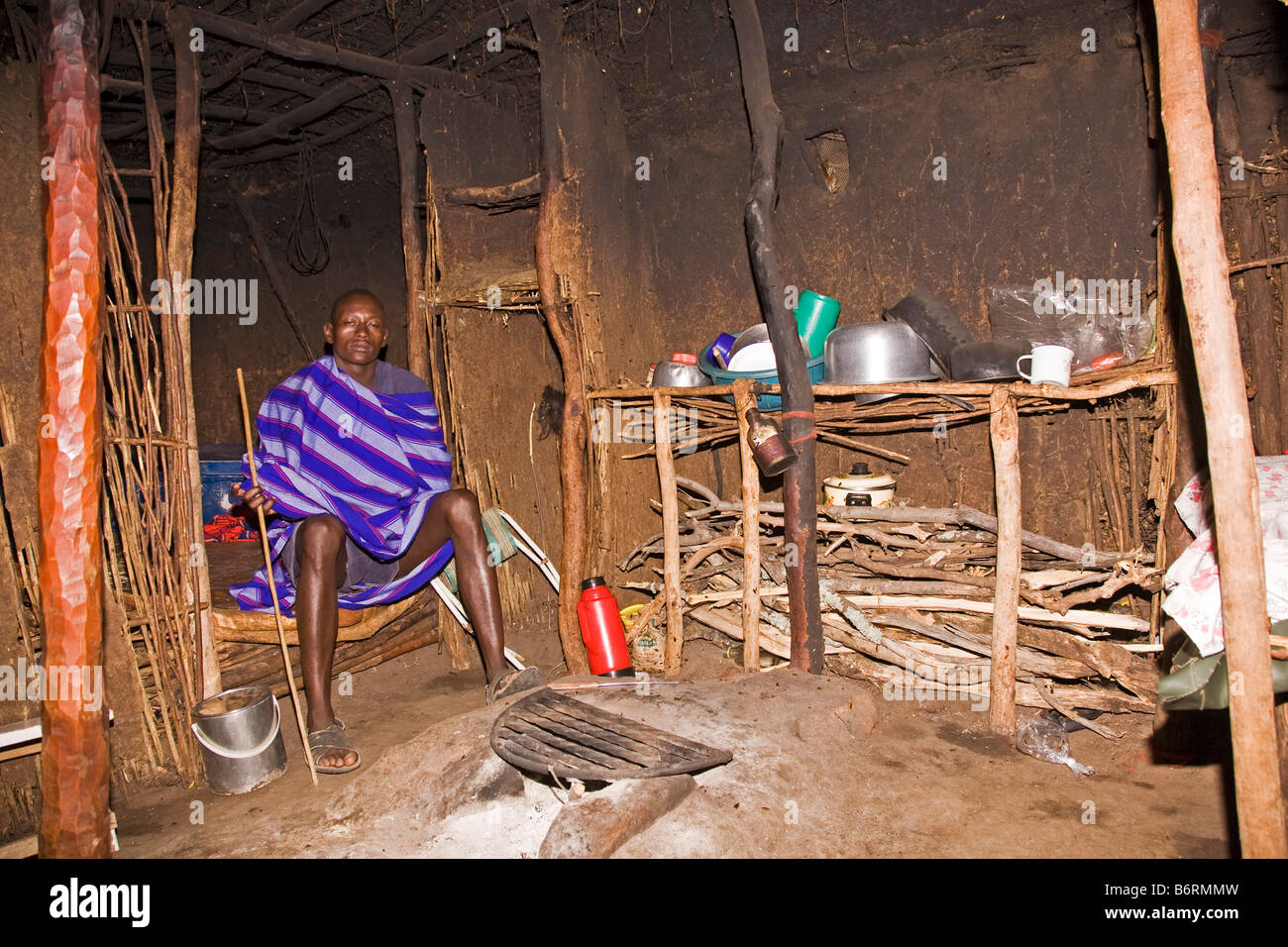 Intérieur de cabane, parc Masai Mara Kenya Afrique Banque D'Images