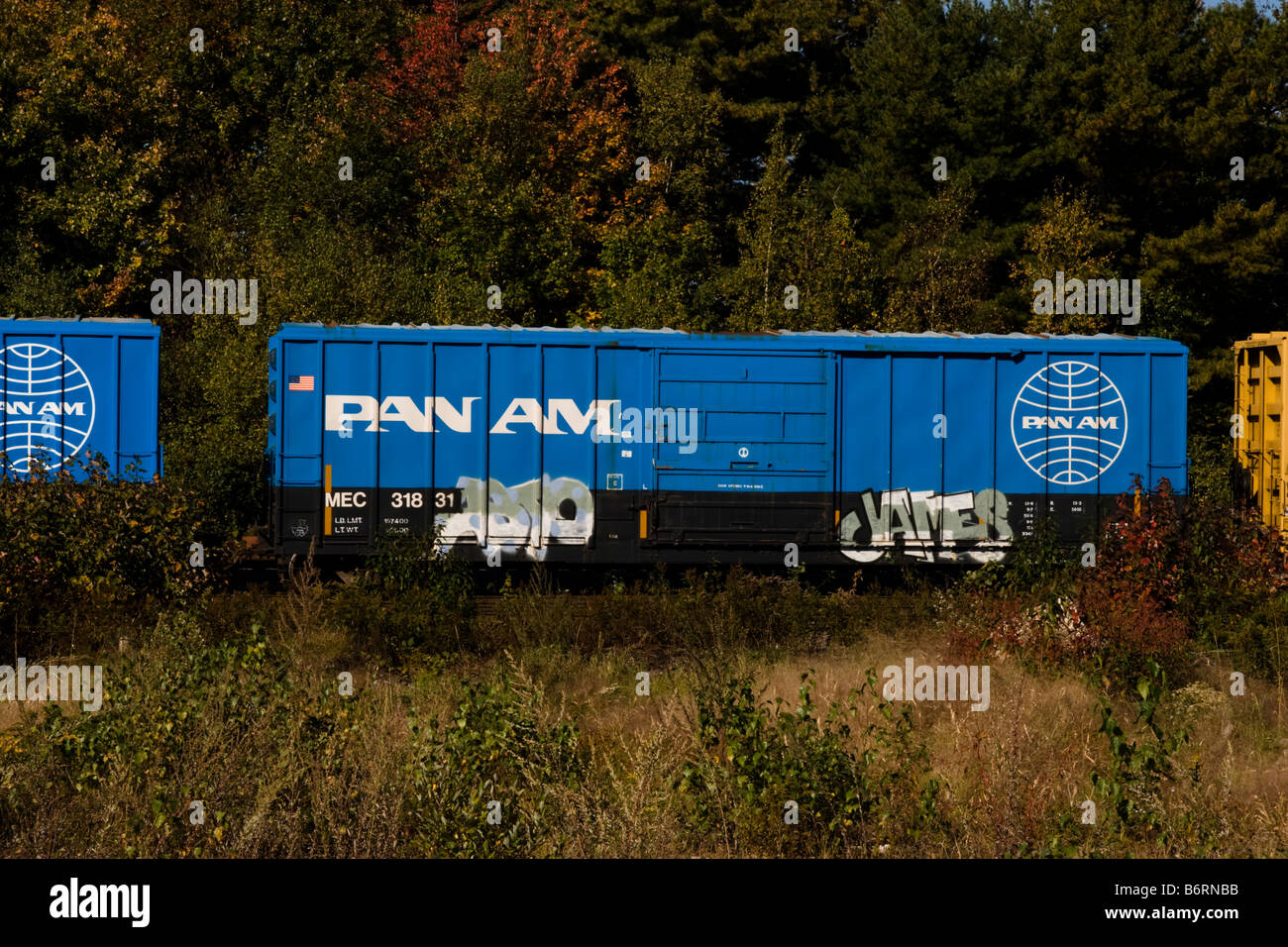 Wagon de chemin de fer de la Pan Am sur train de fret ferroviaire à Rigby Yard South Portland ME Maine USA Banque D'Images