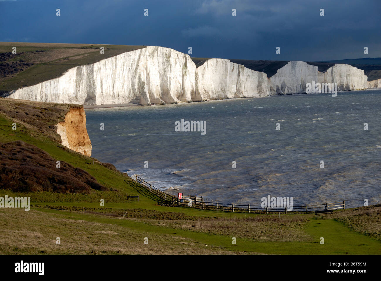 Les falaises de craie sept Sœurs vu de Seaford Head Sussex UK Banque D'Images
