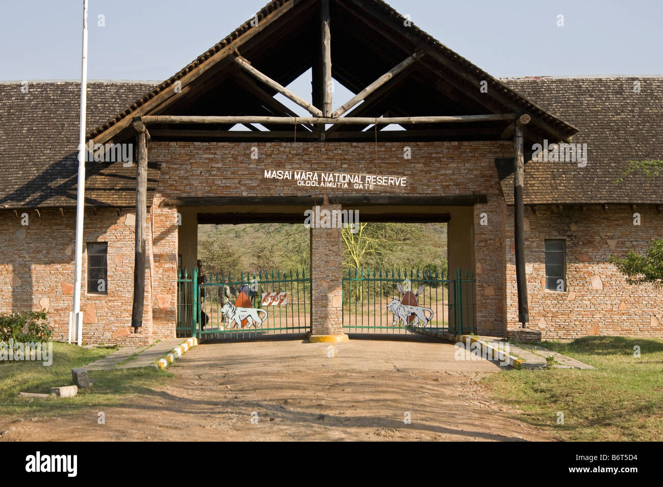 Parc Masai Mara Kenya Afrique, Oloolaimutia porte d'entrée Banque D'Images