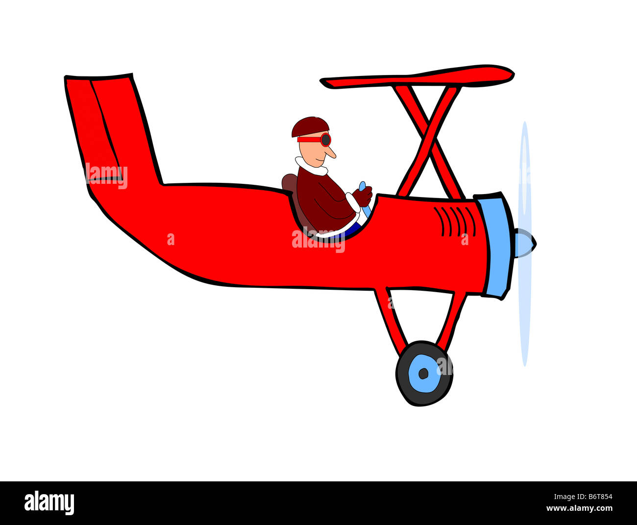 Illustration humoristique de l'avion rouge avec pilote - aviateur et decker rouge Banque D'Images