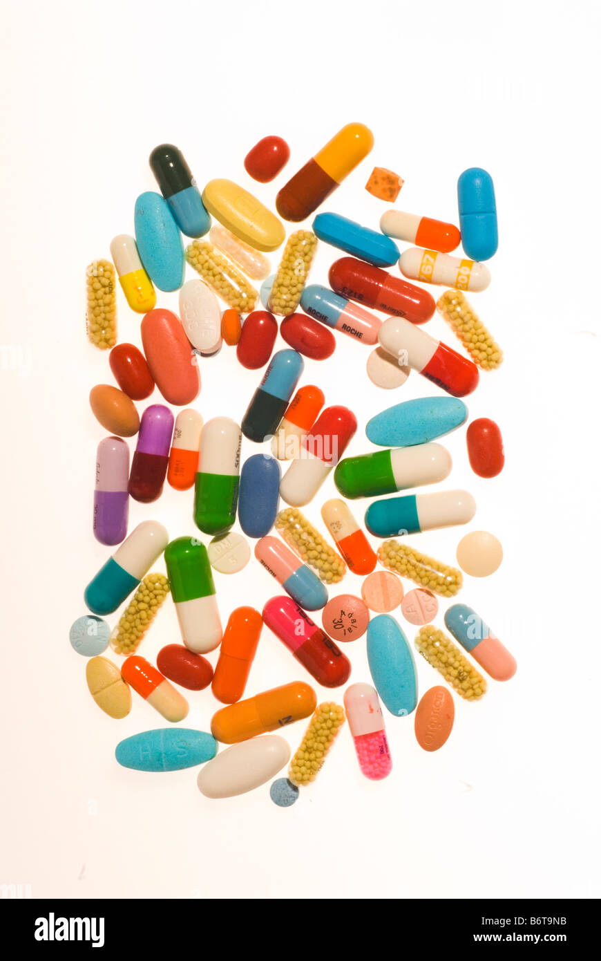 Un assortiment de médicaments comprimés capsules comprimés médecine Banque D'Images