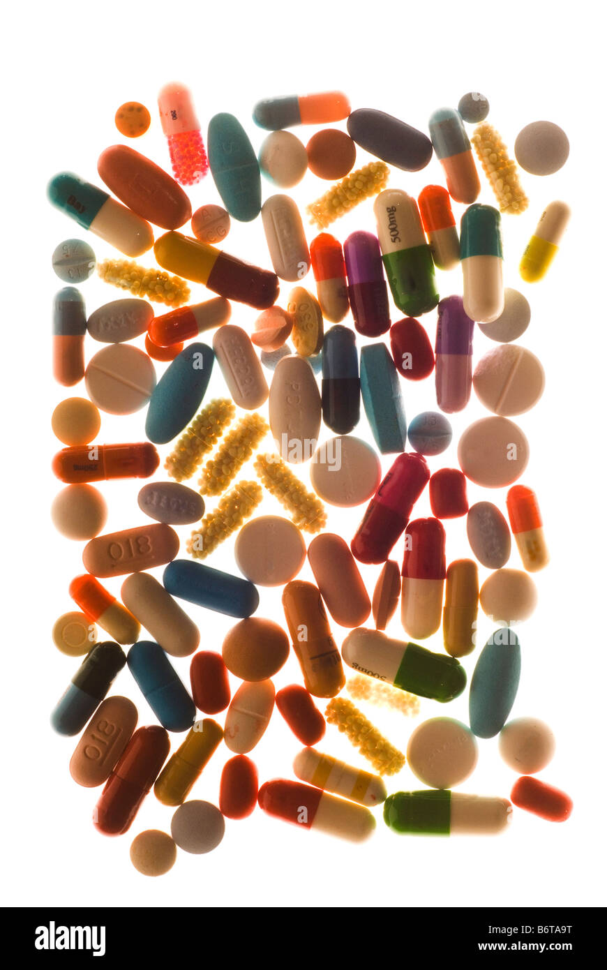 Un assortiment de médicaments comprimés et capsules Banque D'Images