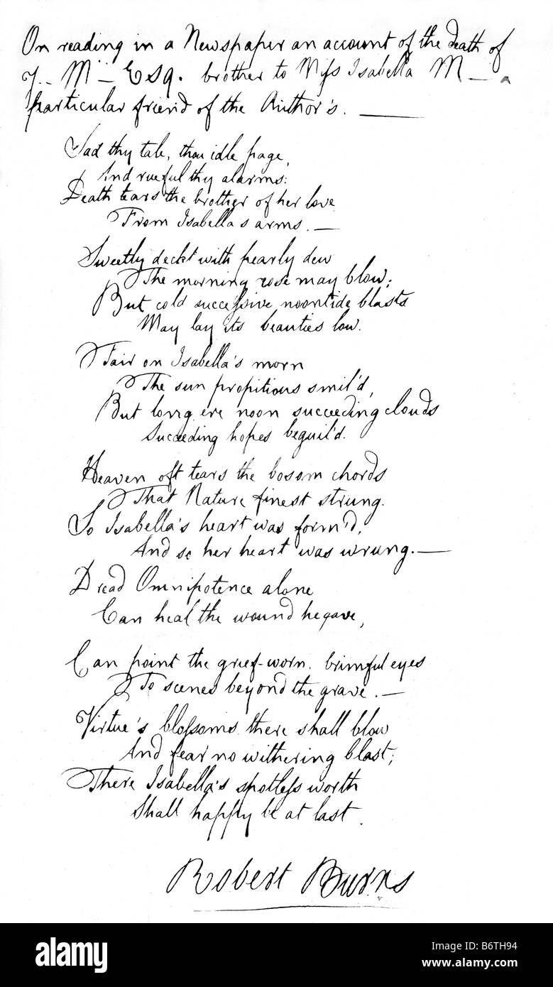 Fac-similé de Robert Burns part écrit dans les Œuvres de Robert Burns publié 1863 Banque D'Images