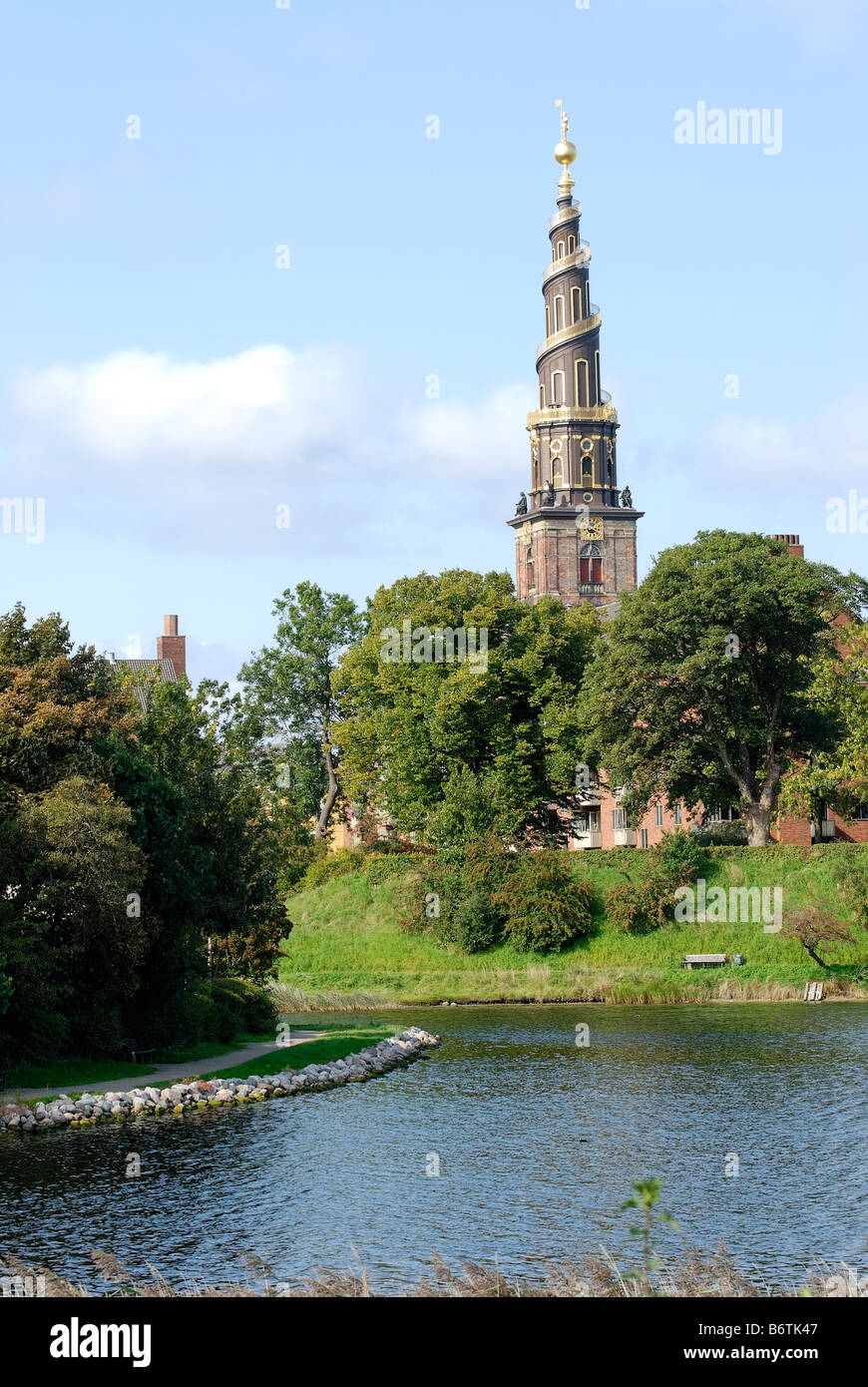 Danemark Copenhague Vor Frelsers avec flèche de l'église de Notre Sauveur Kirke Banque D'Images