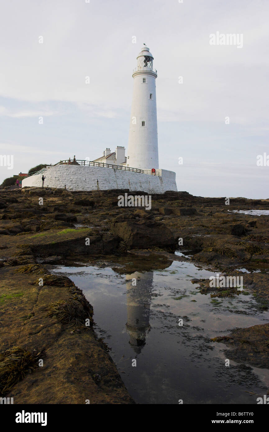 Le phare. St Mary's Island, Tyne and Wear, Royaume-Uni. Banque D'Images