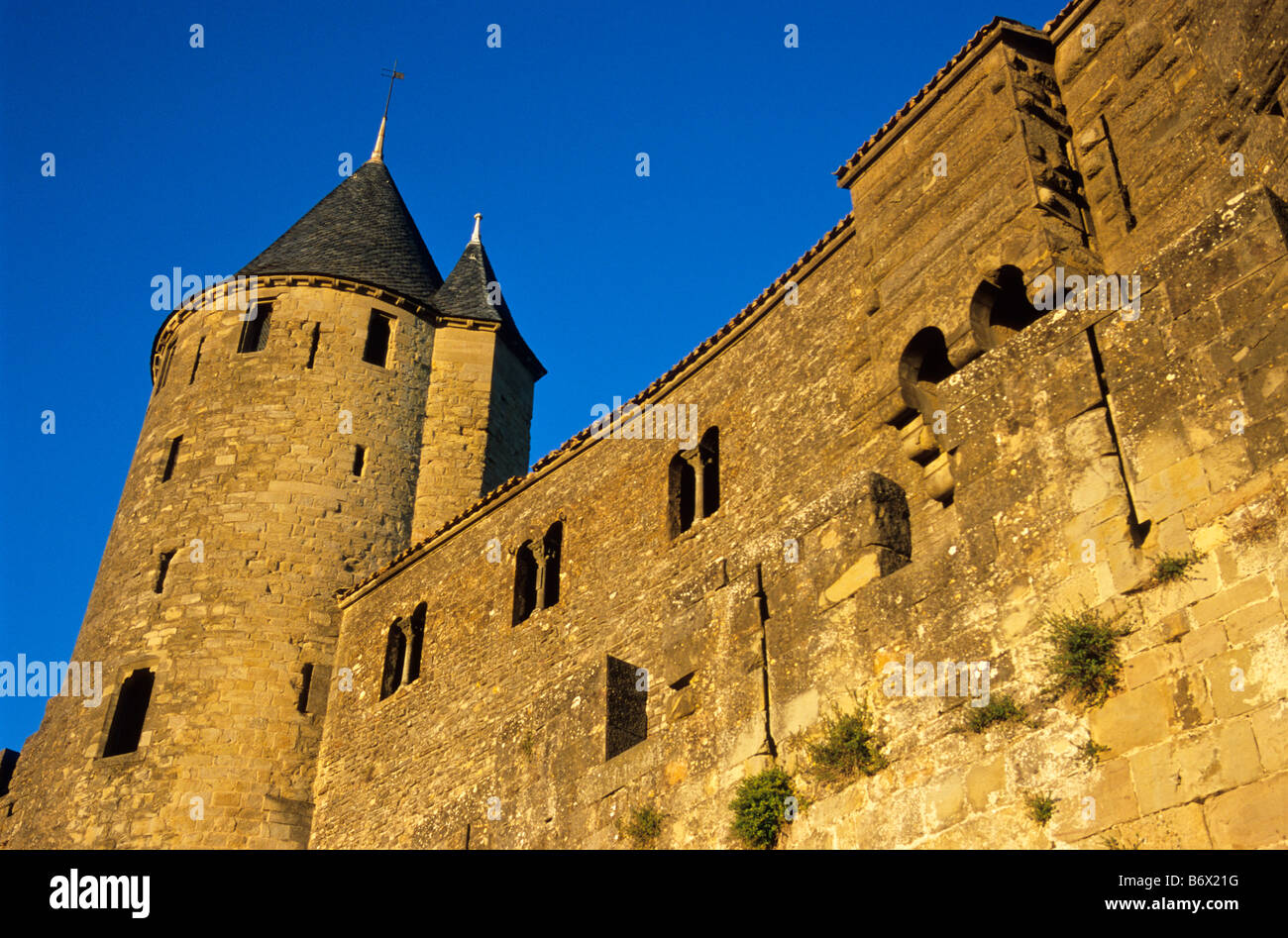 Le Château au coucher du soleil, Carcassonne, Aude, France Banque D'Images