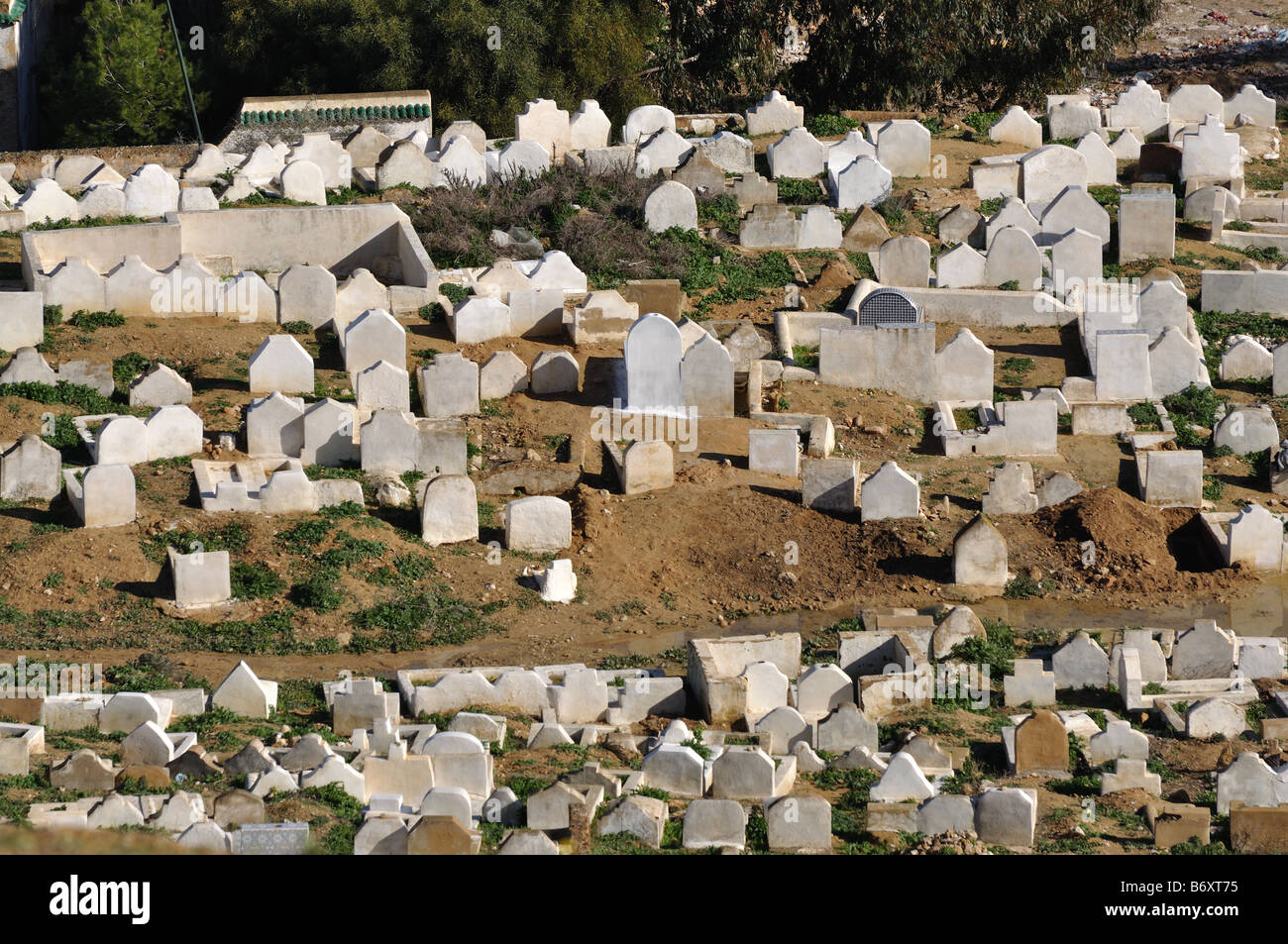 Vue aérienne du cimetière musulman à Fes, Maroc Banque D'Images