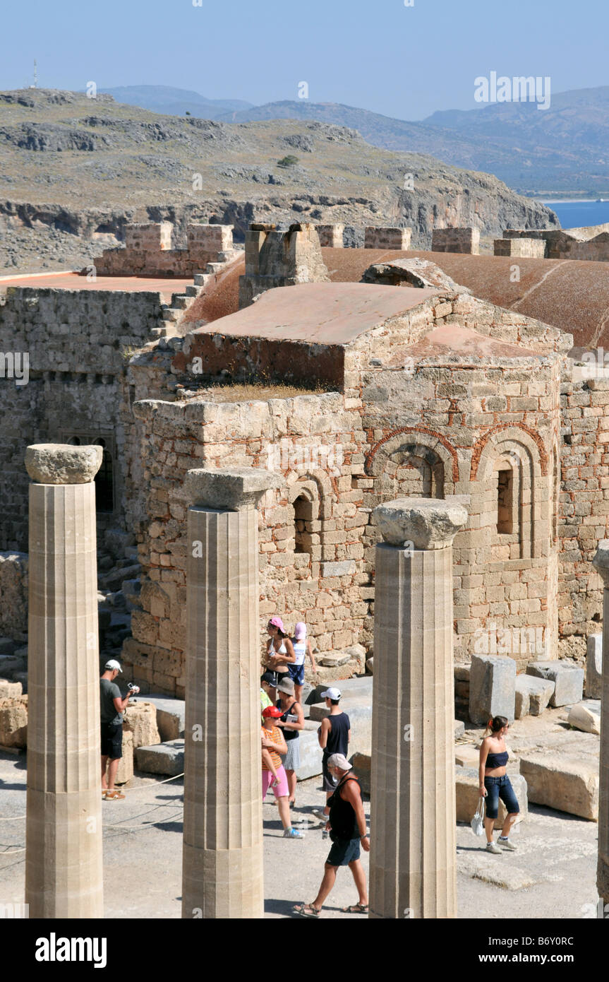 Ancienne Acropole de Lindos, Rhodes Dodécanèse Grèce Europe Banque D'Images