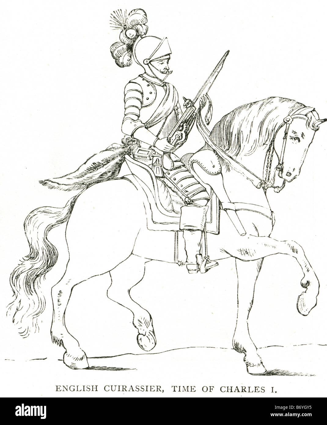 Cuirassier français temps de Charles I soldat de cavalerie arme armure plastron cuir Bottes d'équitation Banque D'Images