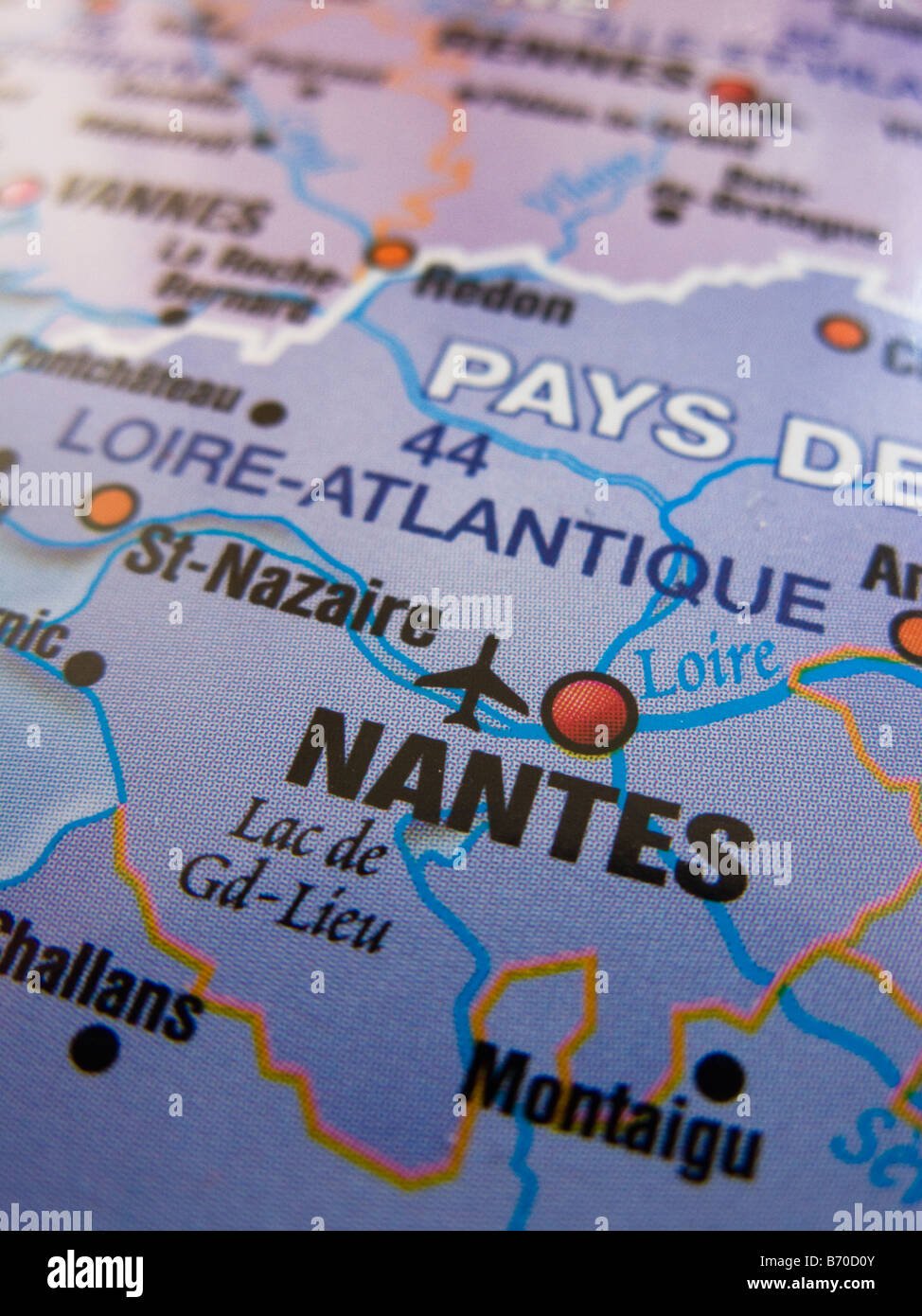 Carte de France montrant Nantes et ses environs Banque D'Images