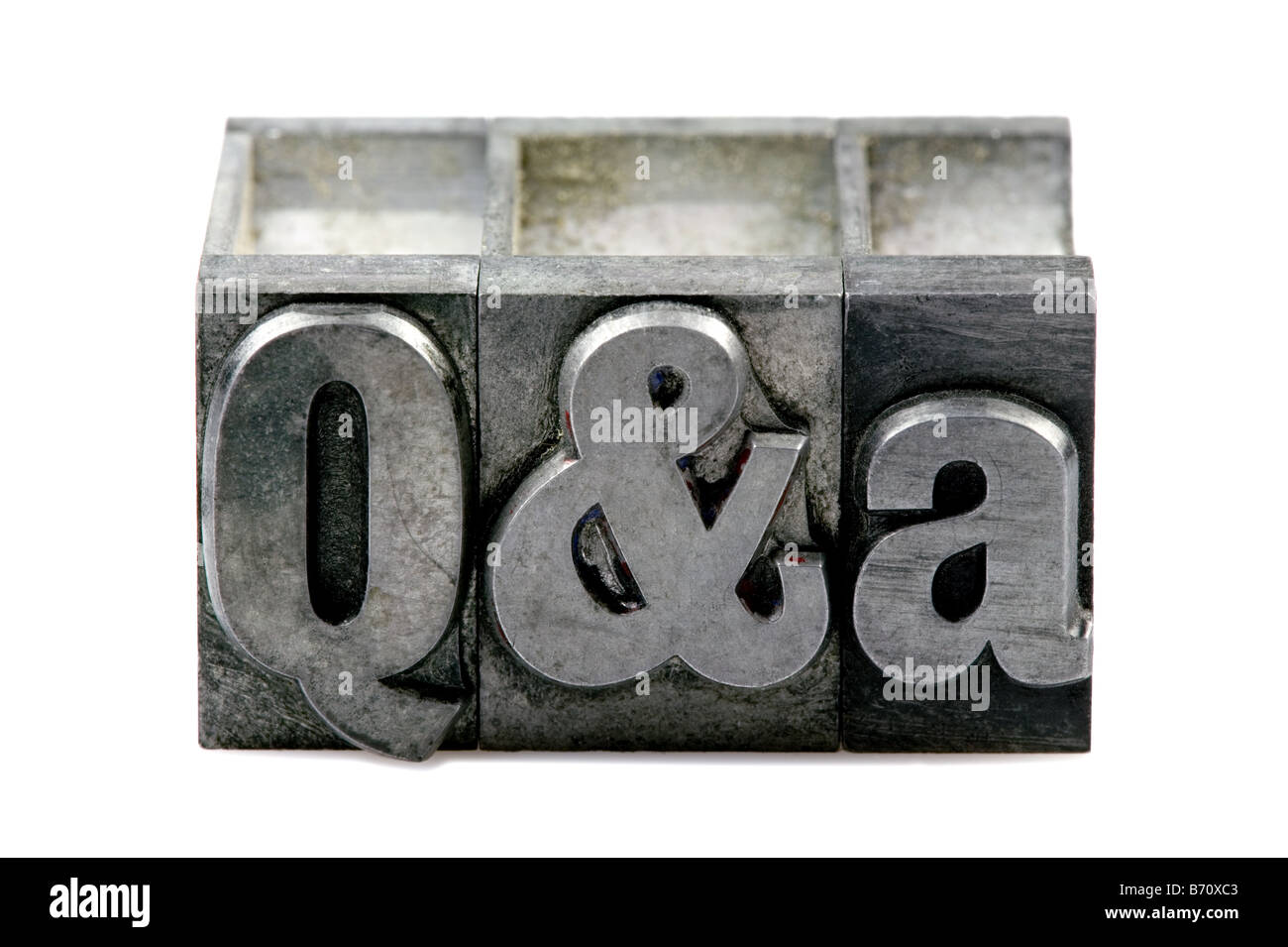 Les lettres Q dans une ancienne imprimerie pâtés isolé sur fond blanc Banque D'Images