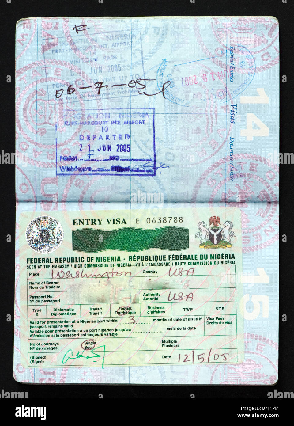 United States passeport page montrant un visa pour le Nigéria Photo Stock -  Alamy
