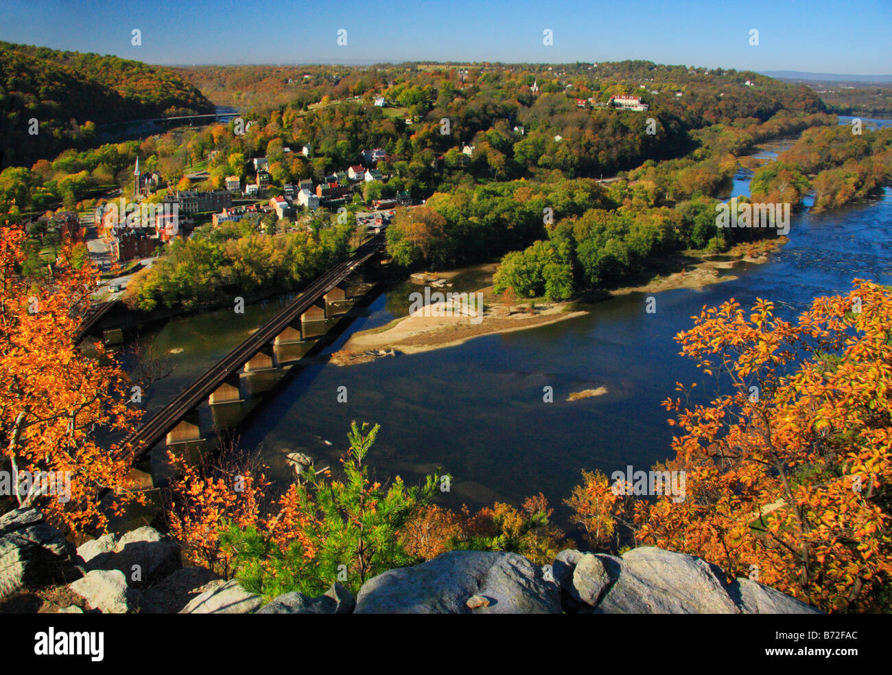 Vue depuis le Maryland Rochers de Harpers Ferry, Shenandoah Valley, West Virginia, USA Banque D'Images