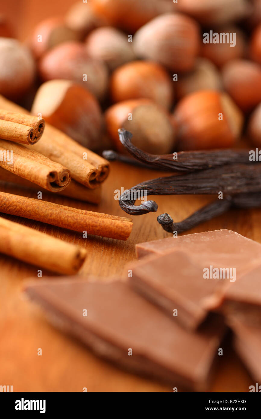 Saveurs de café Cannelle vanille et chocolat aux noisettes Banque D'Images