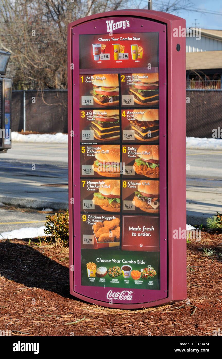 Wendy's fast food drive via menu Se connecter aux usa. Banque D'Images