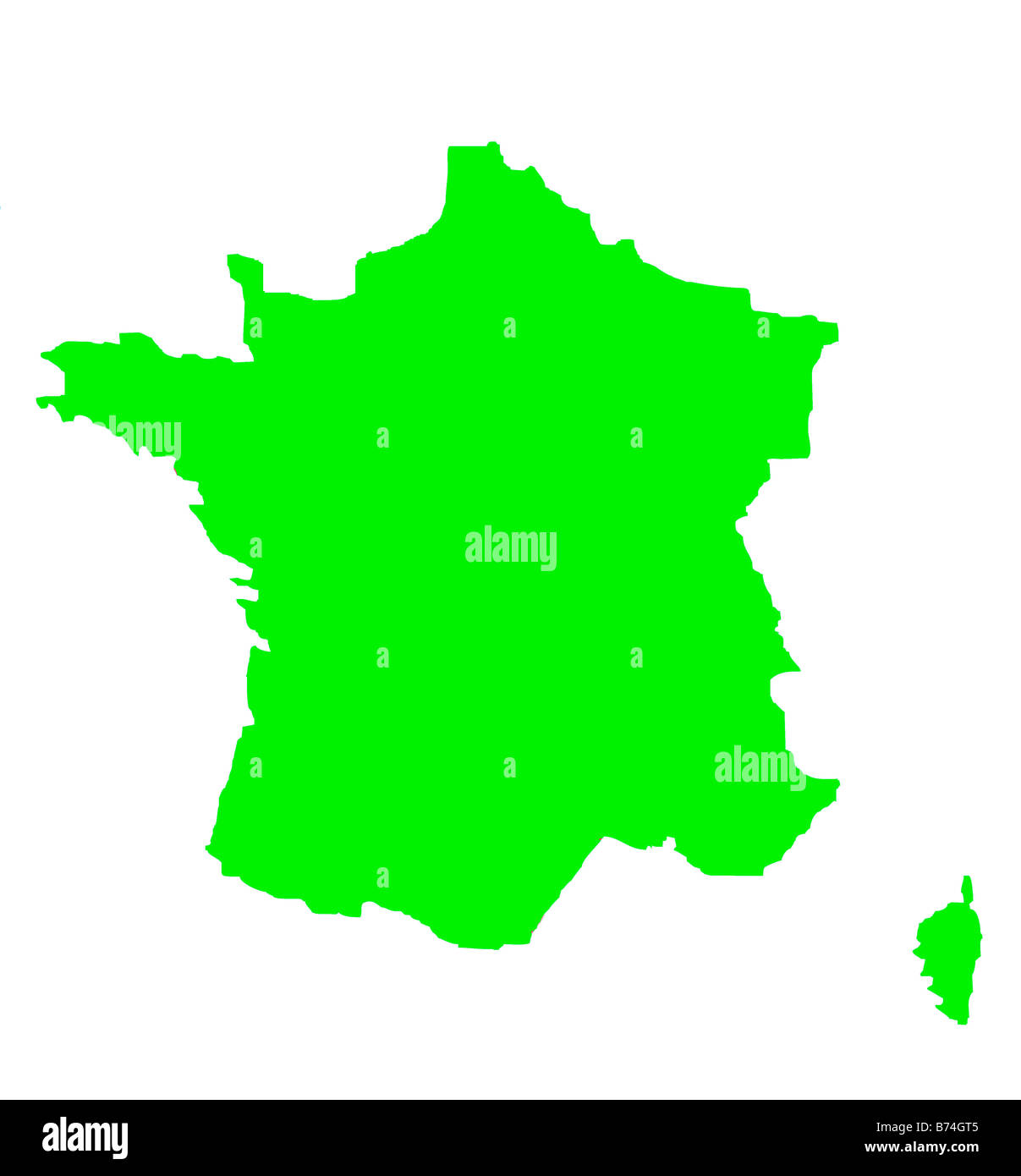 Carte de France en vert isolé sur fond blanc Banque D'Images