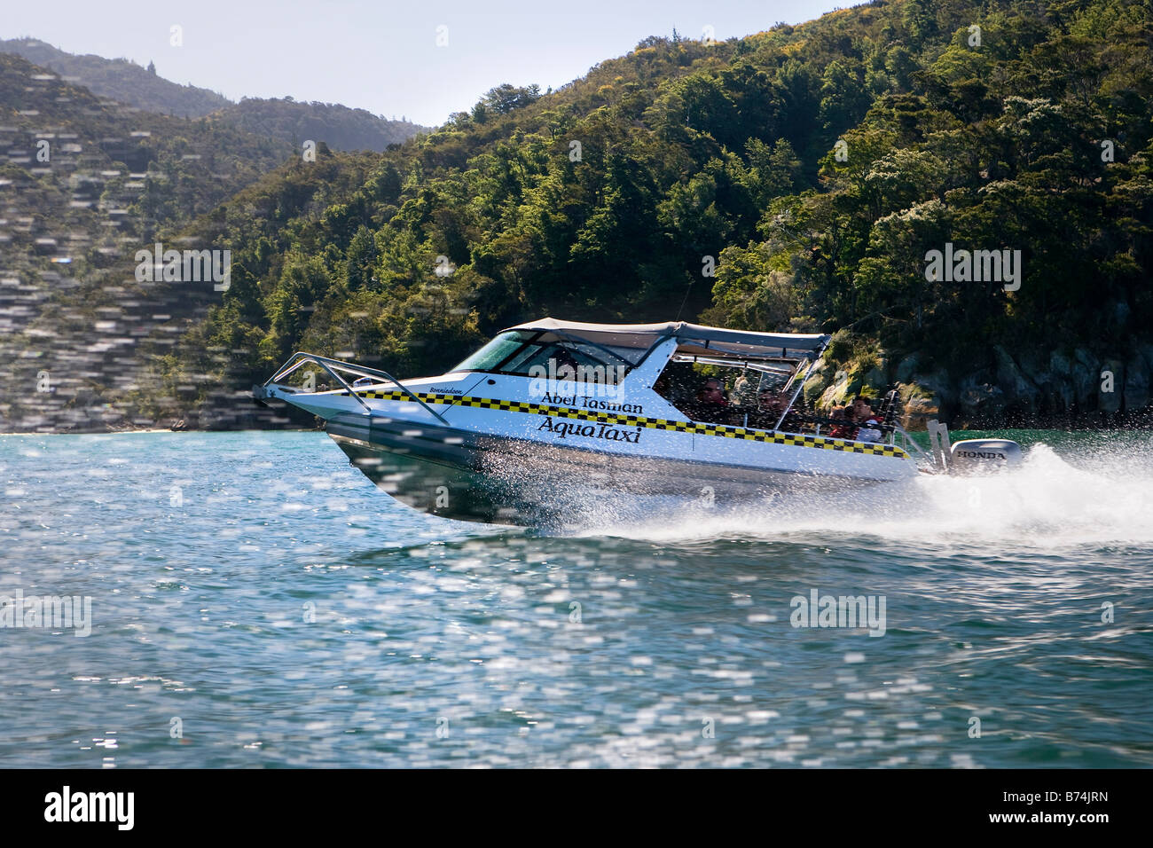 Nouvelle Zélande, île du Sud, parc national Abel Tasman. En bateau-taxi. Banque D'Images