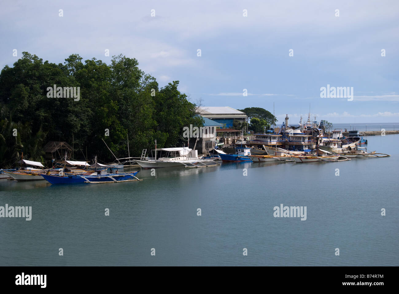 Petit port avec des bateaux de pêche, de l'estuaire de la rivière Loboc, Loboc, Bohol, Visayas, Philippines Banque D'Images