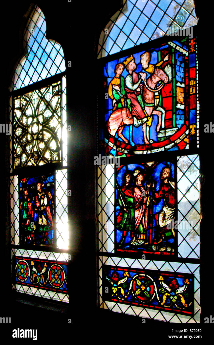 Vitraux médiévaux au Cloisters Museum, New York City Banque D'Images