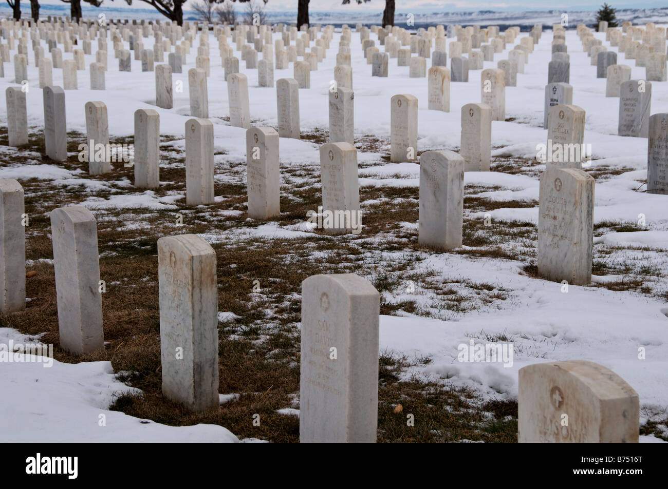 Stèles, Custer National Cemetery, Little Bighorn Battlefield National Monument, Crow Agency, Montana. Banque D'Images