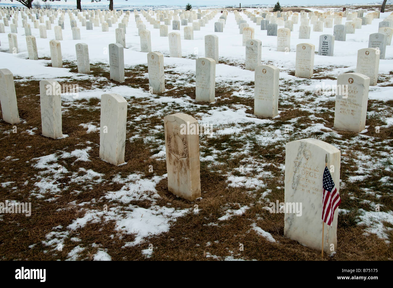 Stèles, Custer National Cemetery, Little Bighorn Battlefield National Monument, Crow Agency, Montana. Banque D'Images