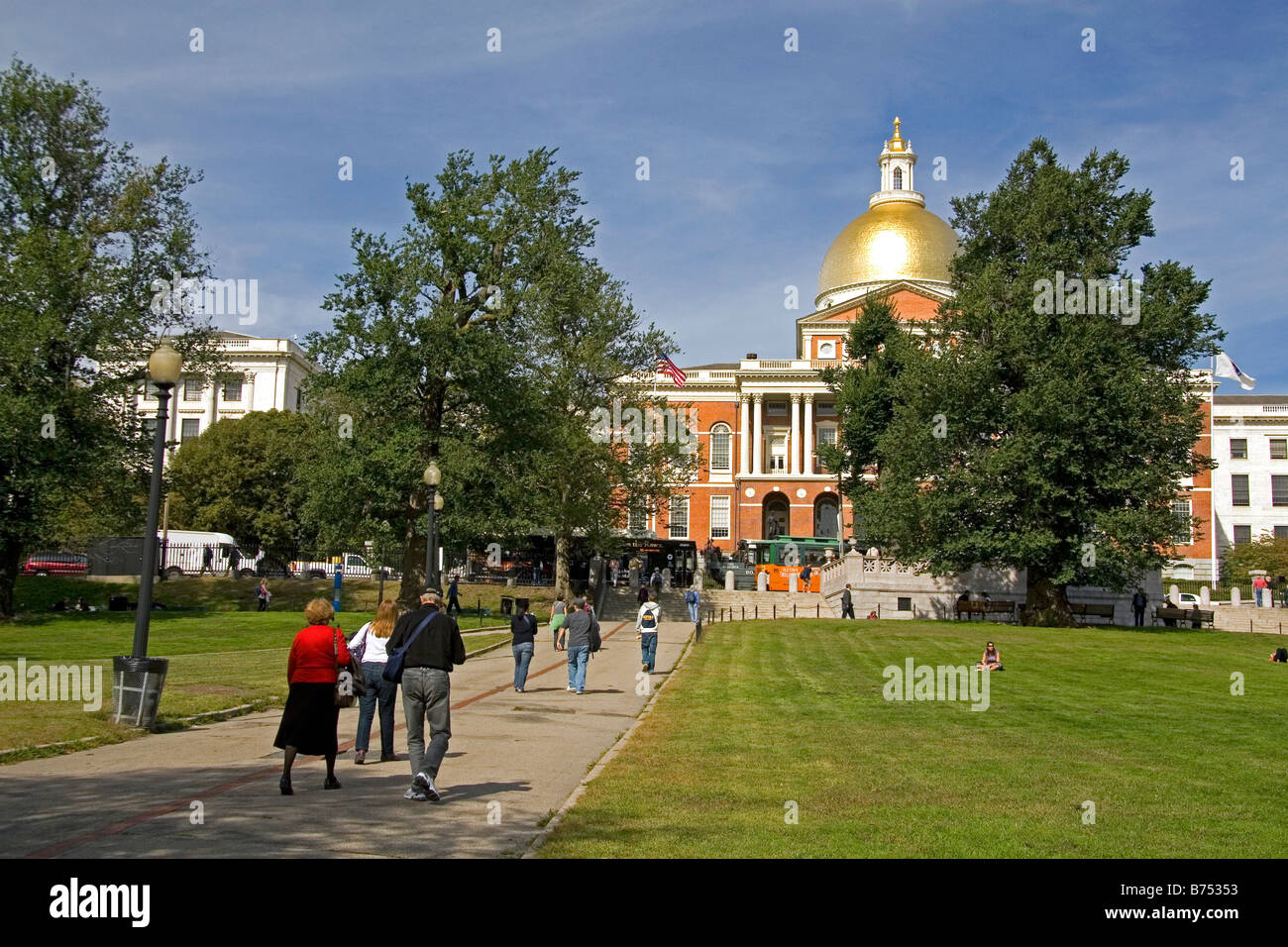 La Massachusetts State House et Boston Common situé dans le quartier Beacon Hill de Boston Massachusetts USA Banque D'Images