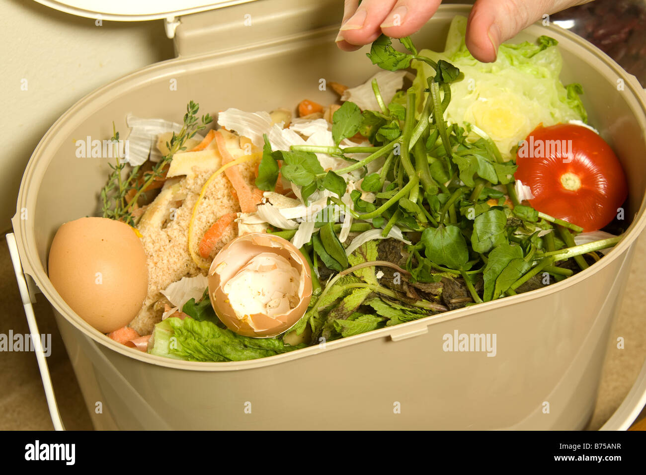 Le recyclage organique, compost de cuisine pail Banque D'Images