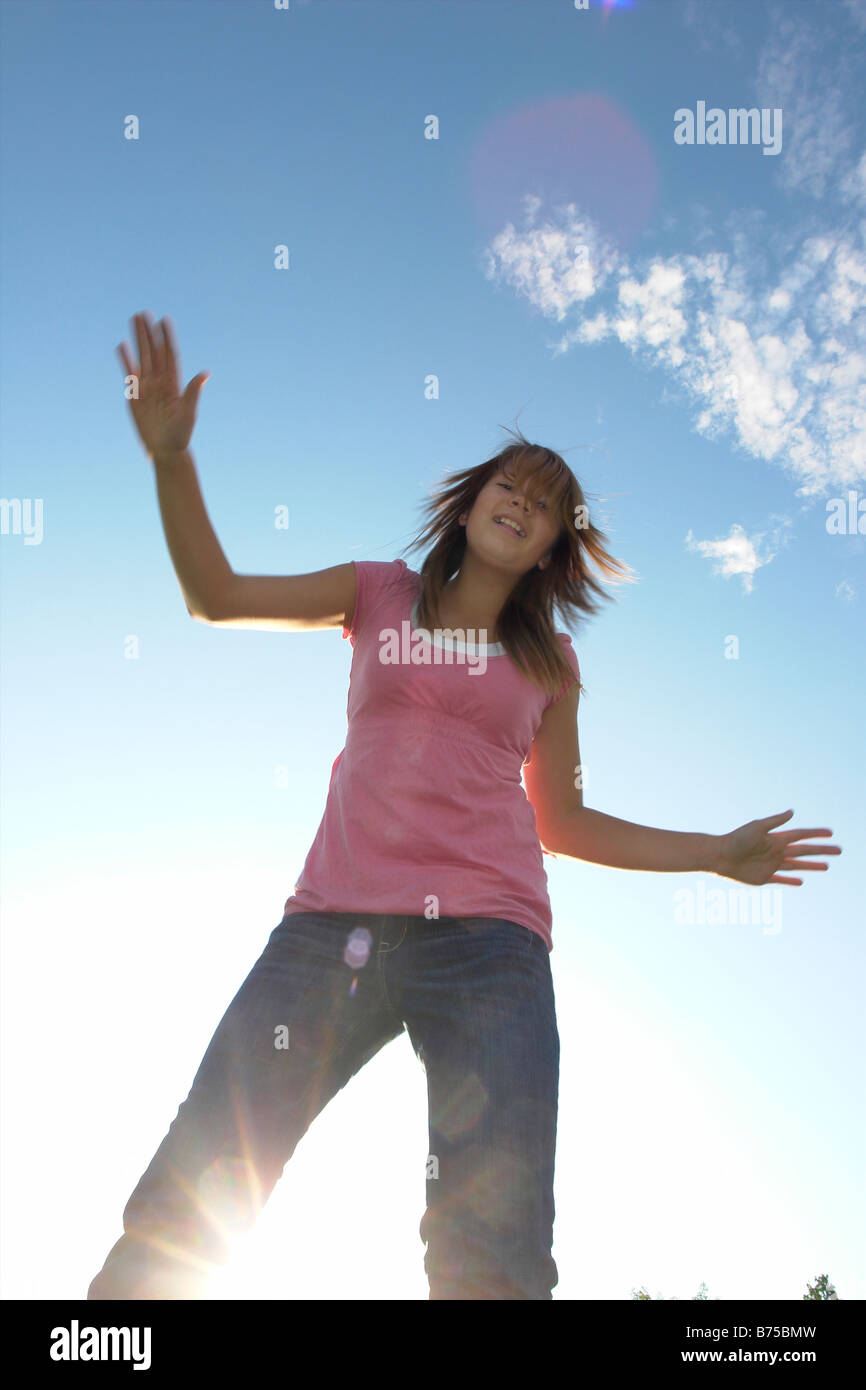 Treize ans, fille avec kite, Winnipeg, Canada Banque D'Images