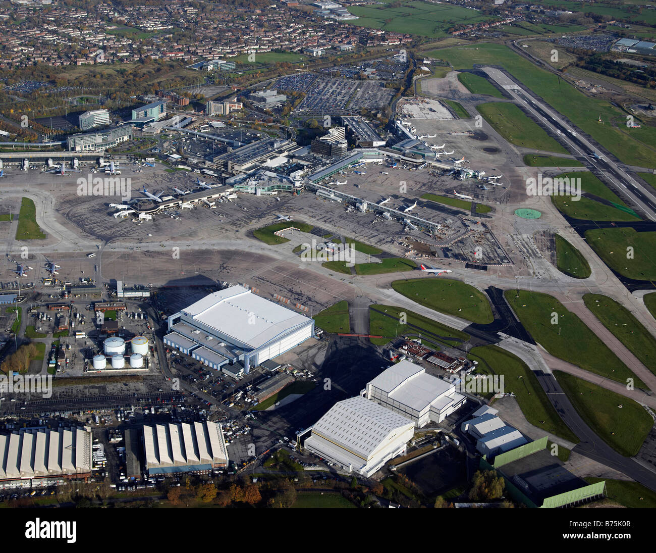 L'aéroport de Manchester à partir de l'air, le nord de l'Angleterre Banque D'Images