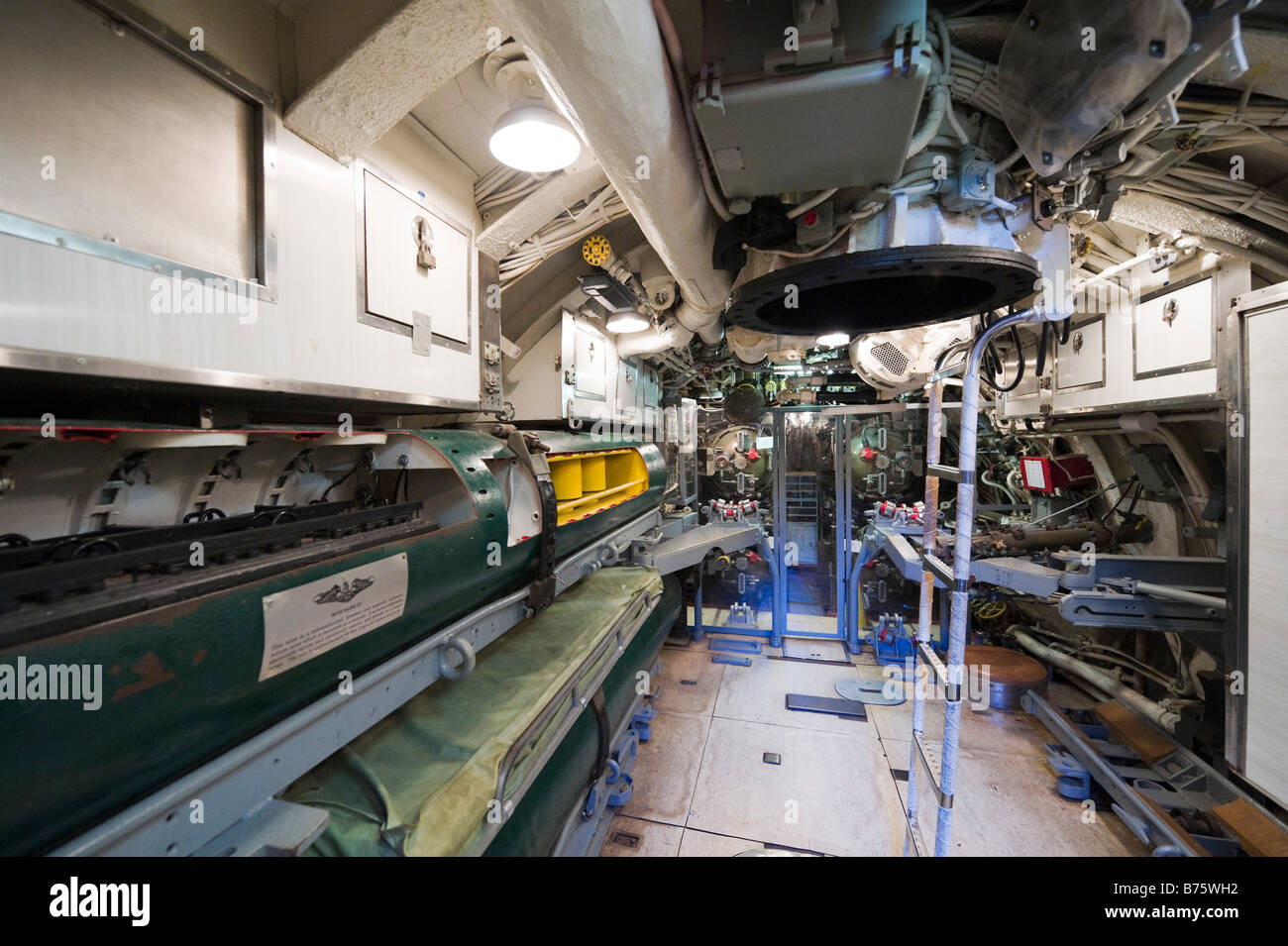 Torpilles arrière et des dortoirs du sous-marin USS Clamagore, Musée Naval Patriots Point, Charleston, Caroline du Sud Banque D'Images
