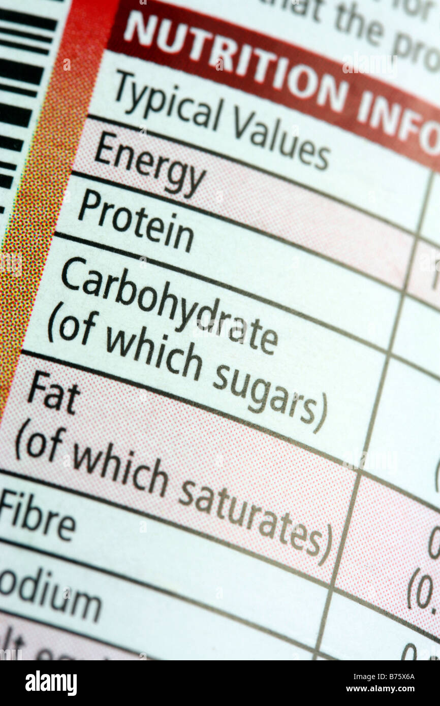 L'information nutritionnelle sur l'étiquette de l'emballage imprimé de conserves Banque D'Images