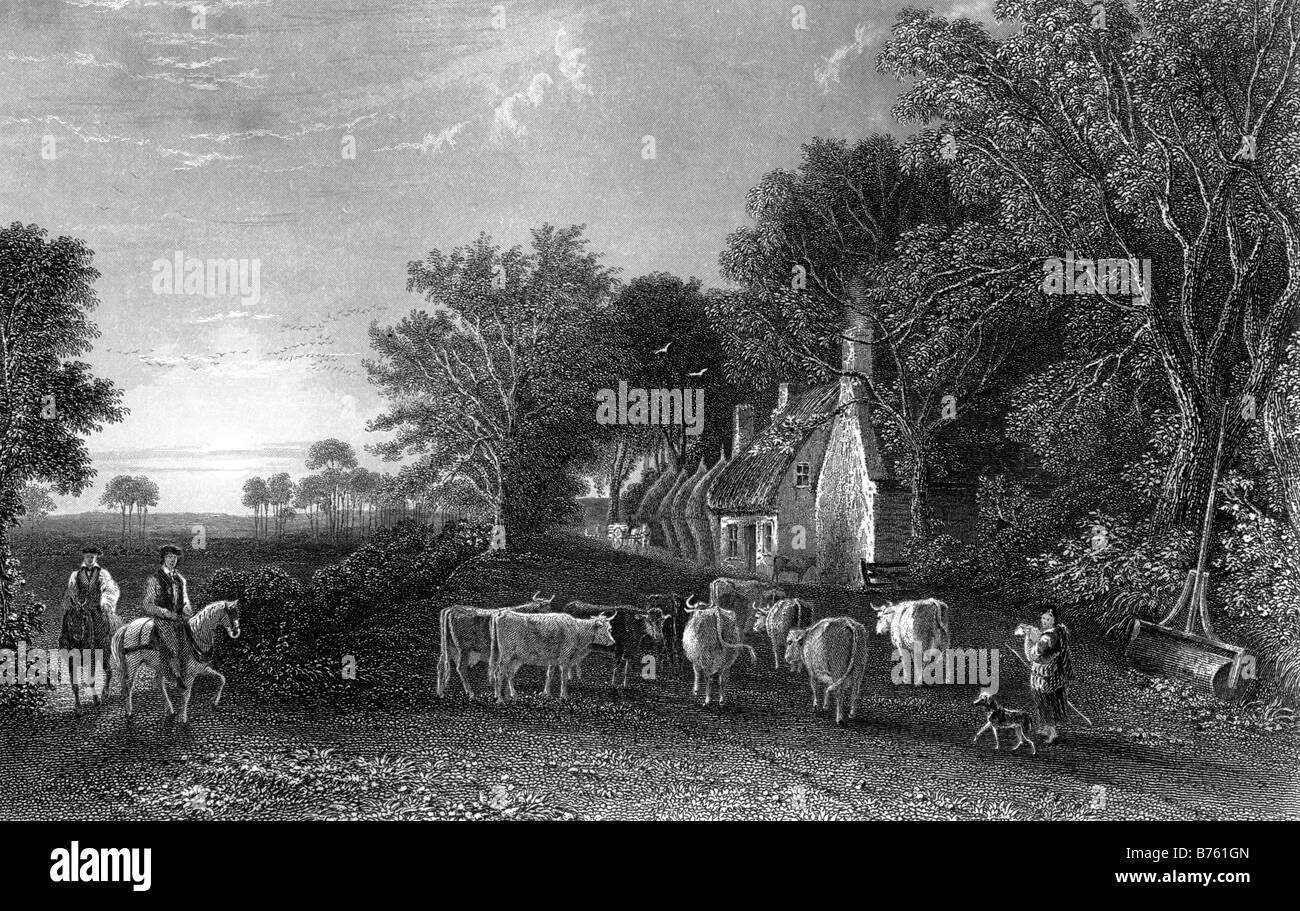 Mossgiel ferme près de Mauchline Gravure de David Octavius Hill 1802 à 1870 19ème siècle Illustration Banque D'Images