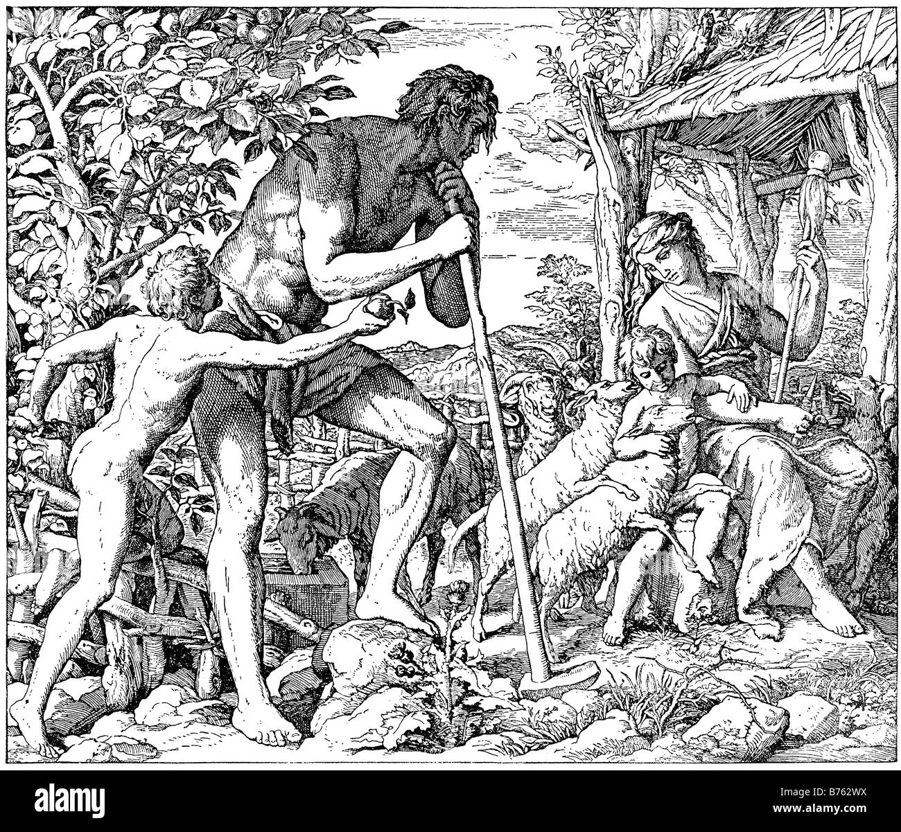 Adam et Eve travaillant Banque D'Images