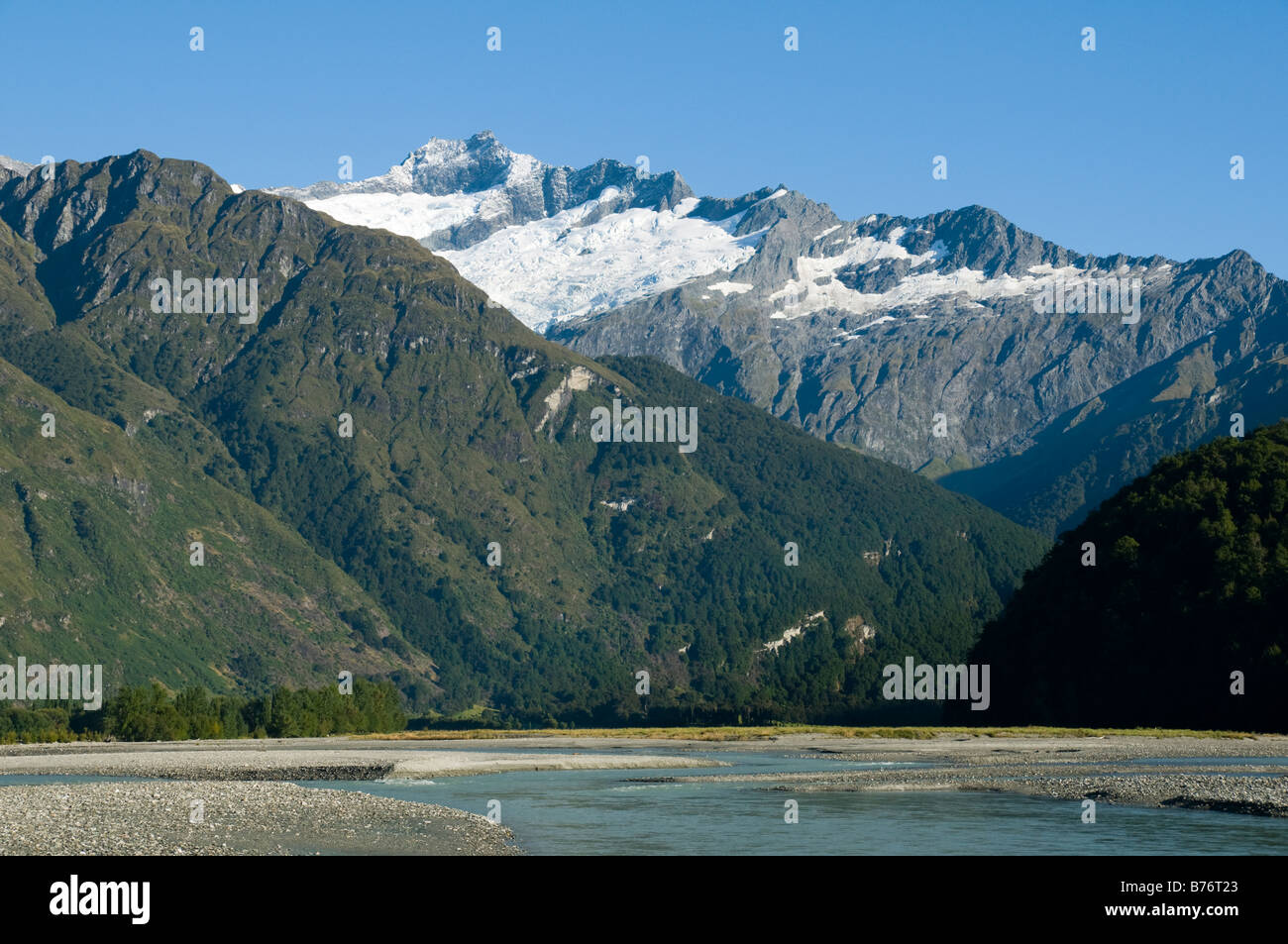 Mont Avalanche et le glacier d'avalanche de la vallée Matukituki, Mount Aspiring National Park, South Island, New Zealand Banque D'Images