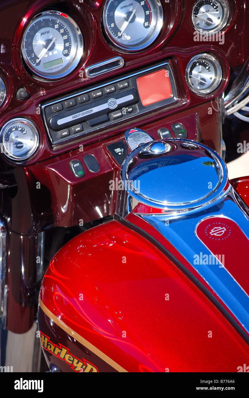 Close up de planche de bord moto Harley Davidson Banque D'Images
