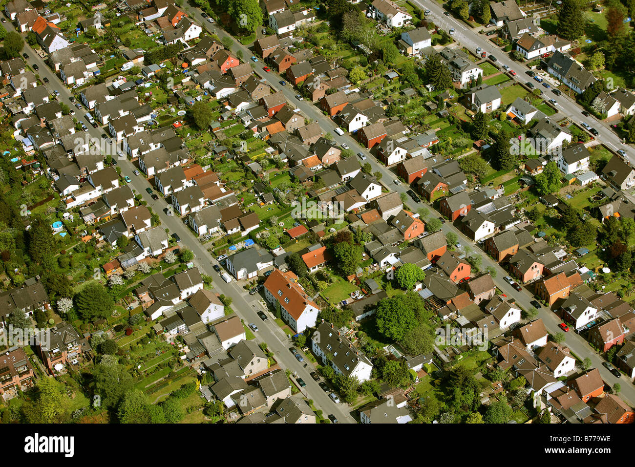 Photographie aérienne, les mineurs des maisons, Maeusegatt, règlement Muelheim, Nordrhein-Westfalen, Germany, Europe Banque D'Images