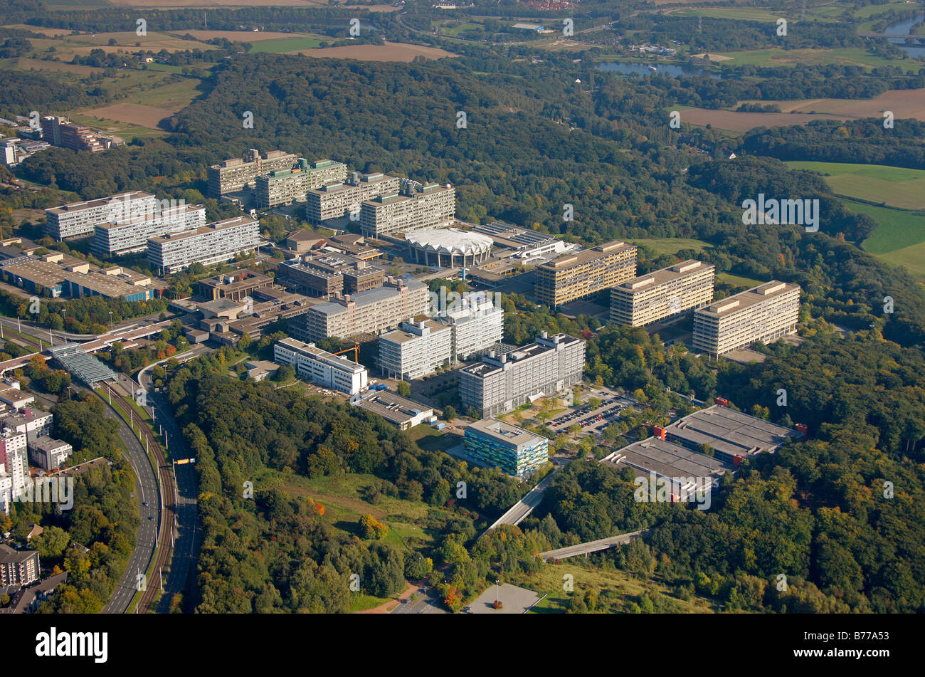 Photographie aérienne, Centre de la biomédecine à l'Université de la Ruhr, frotter, de la Ruhr, Bochum, Rhénanie du Nord-Westphalie, Allemagne, Banque D'Images